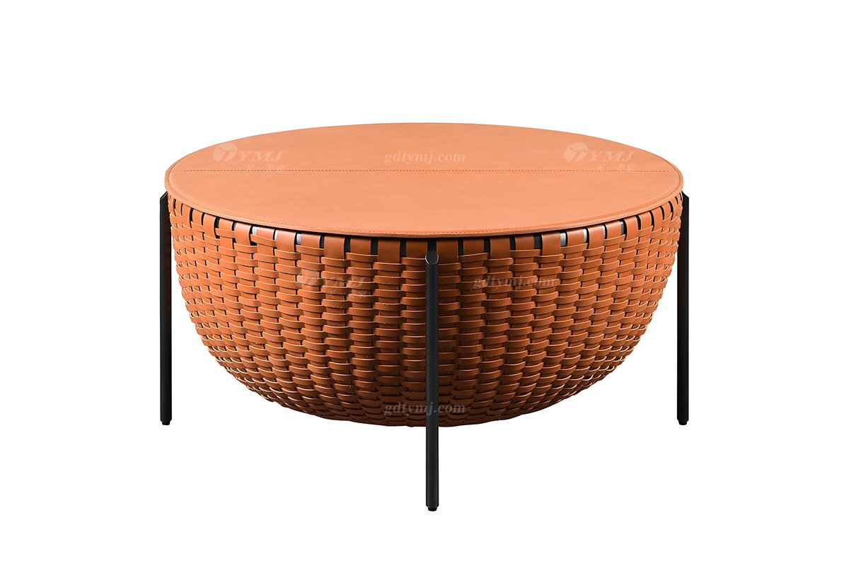 現代時尚輕奢家具高檔別墅品牌家具客廳馬鞍皮藝大圓幾CT-01A-1圓幾