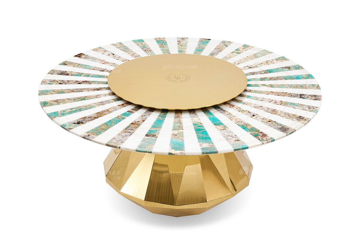 意式輕奢家具高端別墅會所大宅家用奢華大氣1.6米雙拼大理石+鈦金屬圓餐臺FB135D25RM（1）