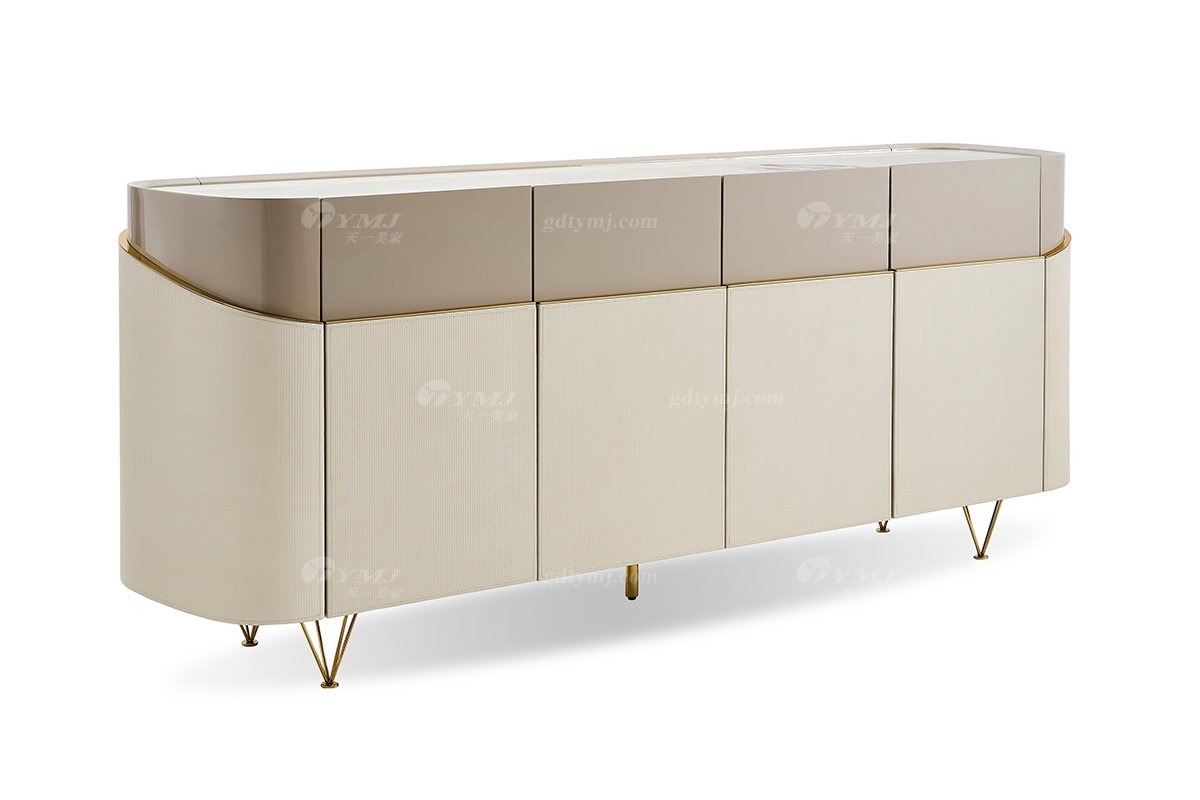 意式輕奢家具高端別墅會所豪宅家用時尚奢華天然大理石米色餐邊柜123D7餐邊柜1