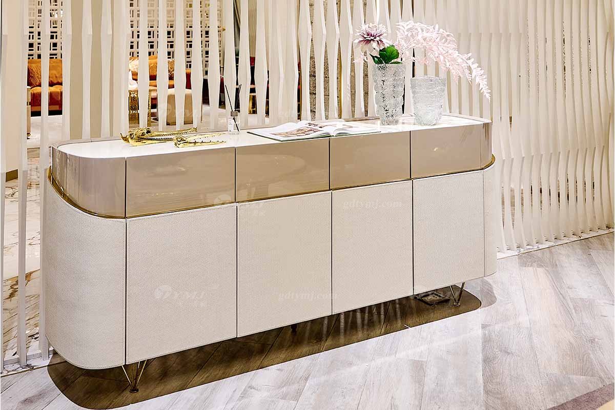 意式輕奢家具高端別墅會所豪宅家用時尚奢華天然大理石米色餐邊柜123D7餐邊柜3